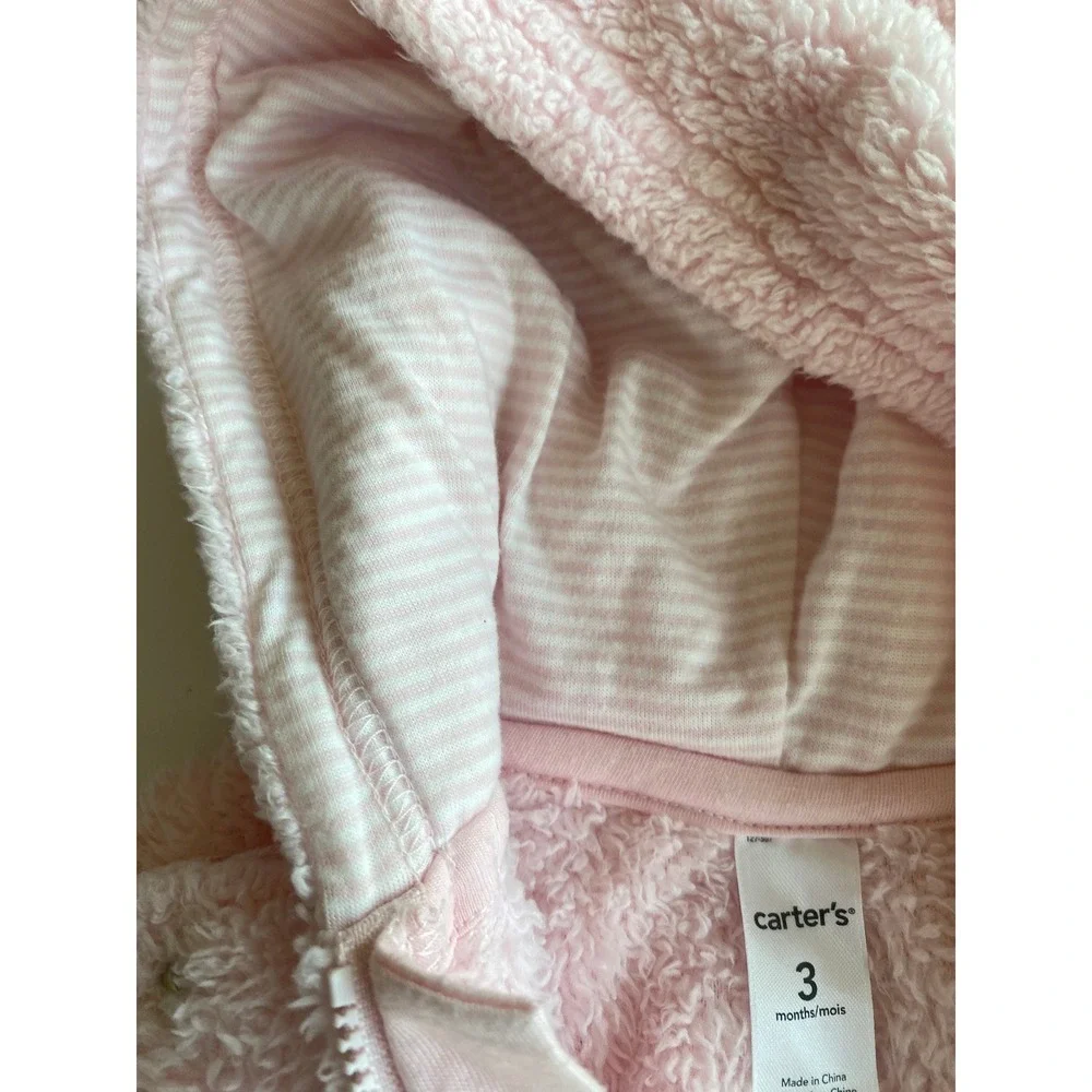 Carter's Baby Girls Sherpa Bear Ear Hooded Pram Suit Size 3M Pink
